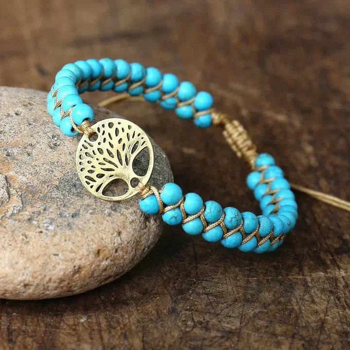 Bracciale Albero della Vita con Pietra Turchese Fatta a Mano
