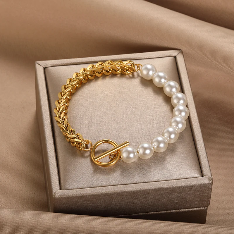Bracciale Elegante in Oro e Perle