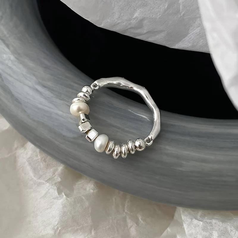 Baroque Pearl Ring in Vintage Silver