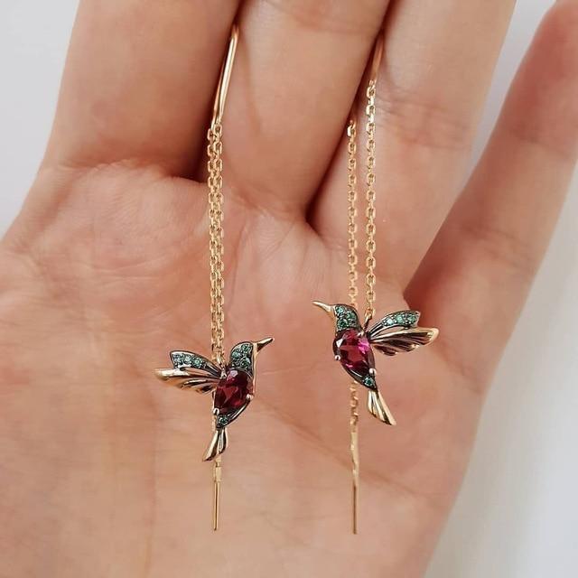 Orecchini con Colibrì in Smalto e Zirconi