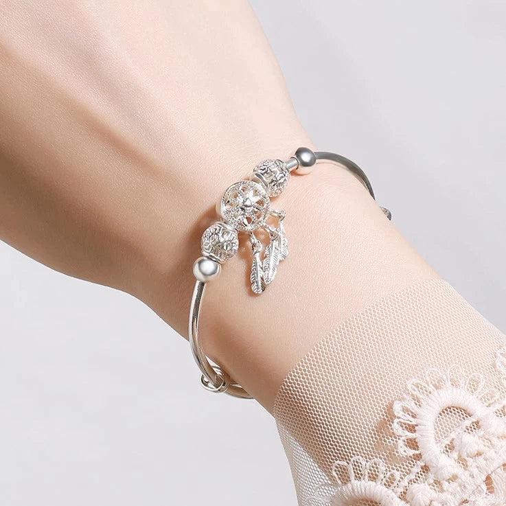 Bracciale Regolabile con Ciondoli a Tripla Foglia in Argento Sterling 925