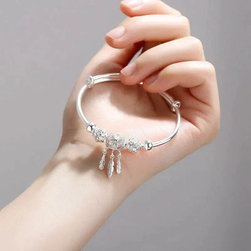 Bracciale Regolabile con Ciondoli a Tripla Foglia in Argento Sterling 925