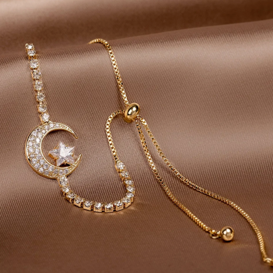 Bracciali con Pendente a Luna in Zirconi e Oro